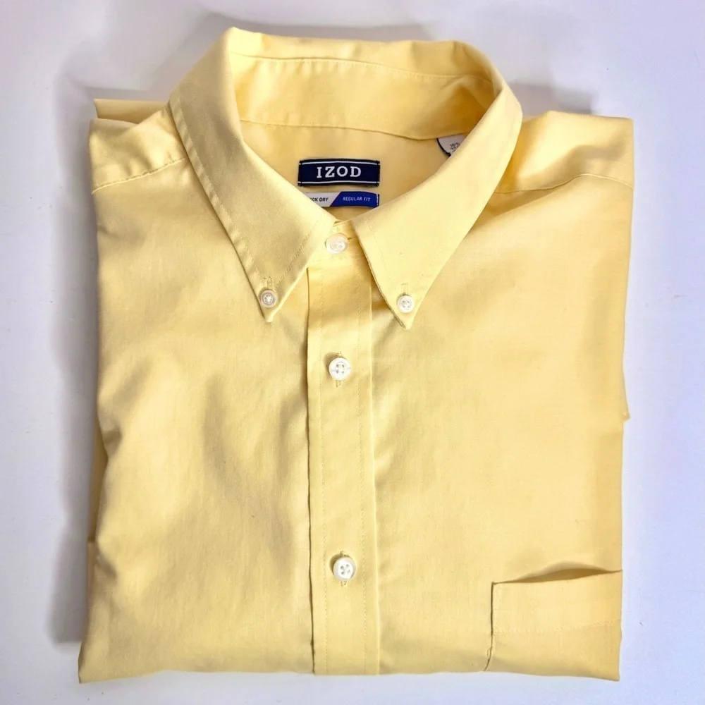IZOD Quick Dry 16.5 Neck Men’s Regular Fit 34/35 Button Down Yellow Dress shirt - Picture 1 of 15